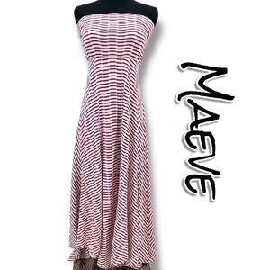 Anthro Maeve Caleta Strapless Midi Dress Red White Stripe Handkerchief Hem S